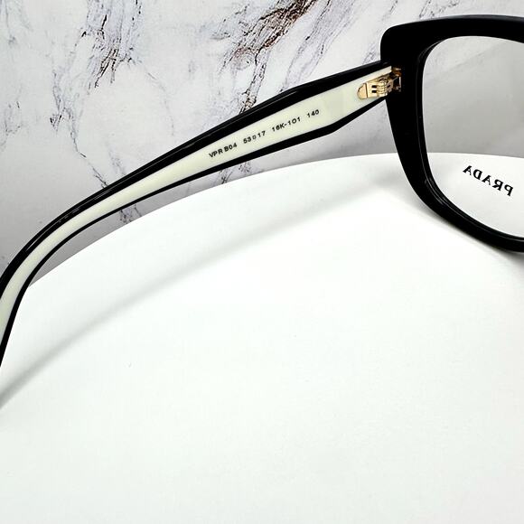 New PRADA Eyeglasses Cat Eye Black White Gold 53-17-140 Womens main image 10